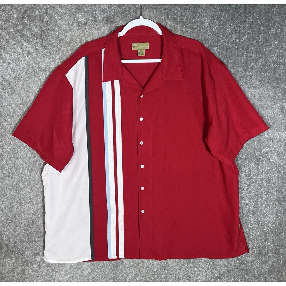 Cabana Button Up Shirt Mens Size 3XLB Red White Blue Bowling Vacation Coastal